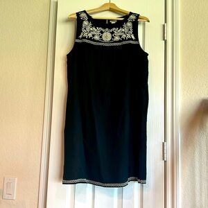 J. Crew Linen Blend Black Embroidered Shift Dress Medium